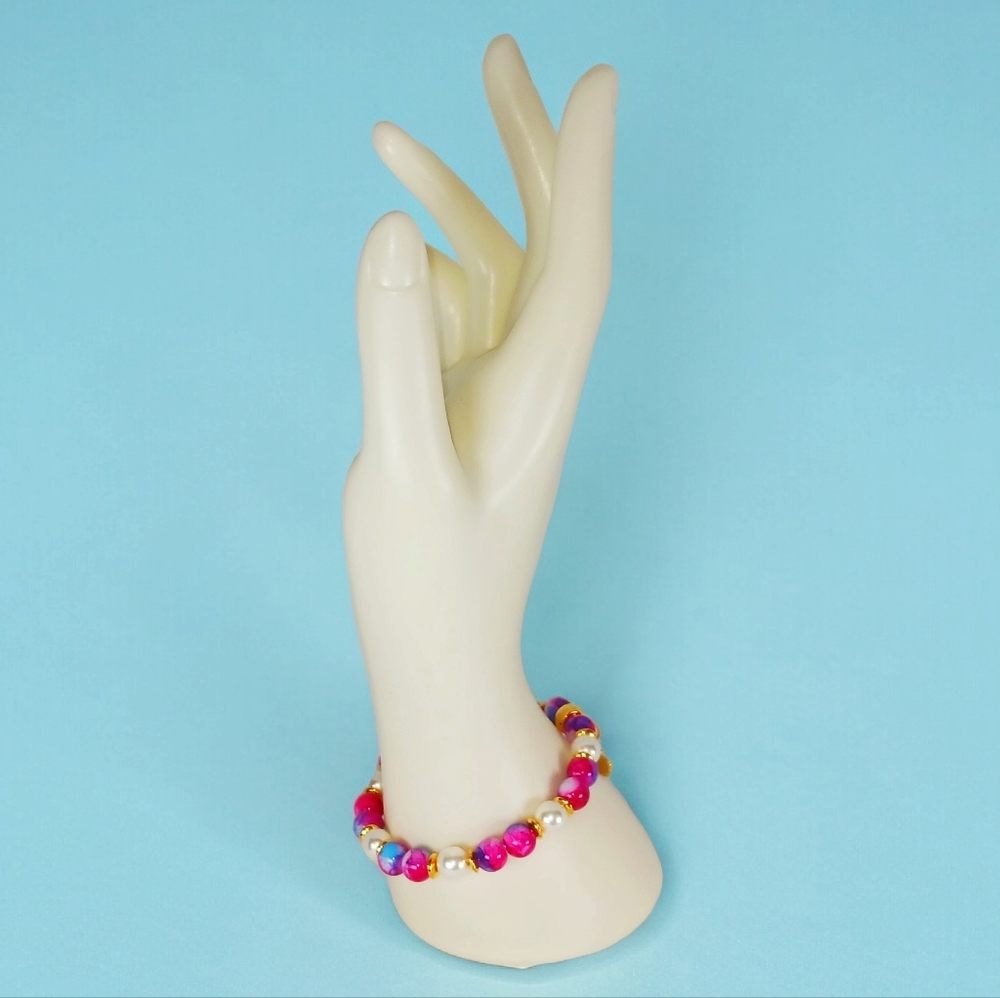 Pearl Multicolor Beads & Shell Charm Bracelet Mermaidcore Coastal Beachy 2000s - Picture 7 of 13